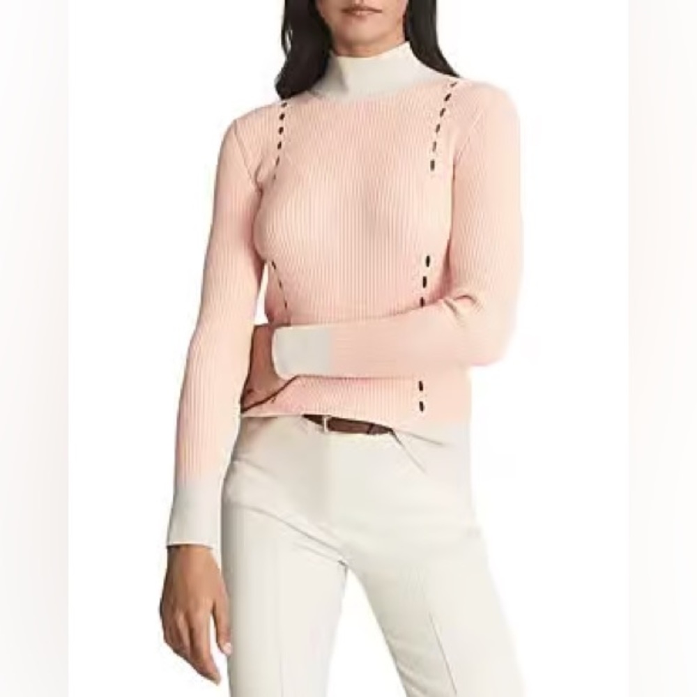 Reiss Cala Color Block Pink Roll Neck Sweater Ladies XS
